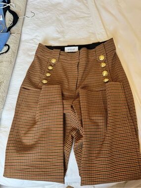 Derek Lam Brown Houndstooth High-Waist Button Front Pants